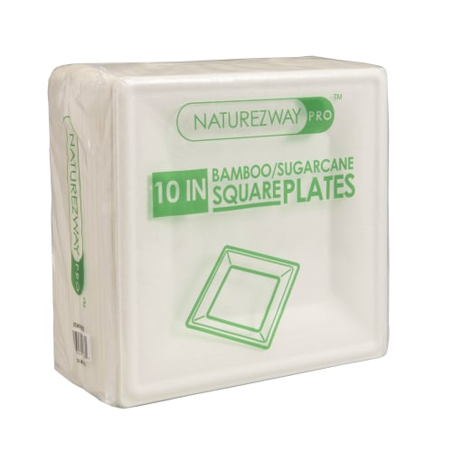 Naturezway PFAS Free Compostable Square Plates, White, 10in